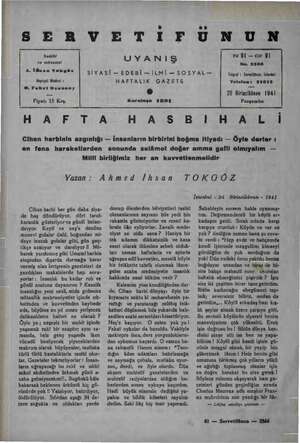  A 7 Şe Şİ İ amimi sisli Sahtbi ve müeasisi A. İğsan Tokgöz Neşriyat Müdürü : H. Fahri Ozamsoşyş Fiyatı 15 Krş. UYANIŞ SİYASİ