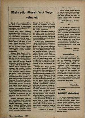  yep m cisi A a iğ aş şe GA A A, şa Büyük edip Hüseyin Suat Yalçın * vefat etti Büyük edip ve muharrir Hüse- yin Suat...