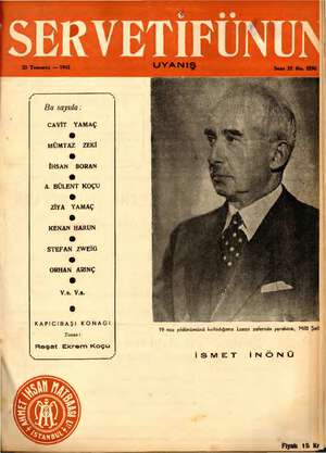Servetifunun (Uyanış) Dergisi 23 Temmuz 1942 kapağı