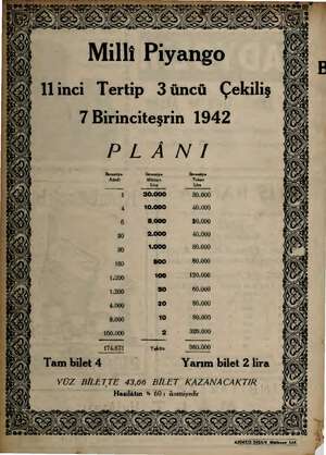  Mılli Piyango Ilinci Tertip Süncü Çekiliş 7 Birinciteşrin 1942 PLÂNI İkramiye İkramiye İkramiye Adedi Pl Ki ” i O 30.000...