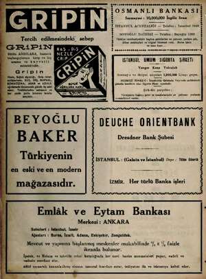  NE, ln OSMANLI BANKASI Sermayesi : 10,000,000 İngiliz lirası İSTANBUL ACENTALIĞI — Telefon; İstanbul 1948 BOYOĞLU DAİRESİ —