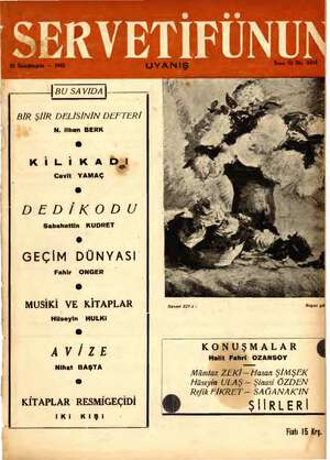 Servetifunun (Uyanış) Dergisi 26 Kasım 1942 kapağı