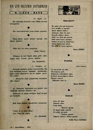  ye | —  ———— BİR ŞİİR DELİSİNİN DEFTERİNDEN | N. ILHAN - BERK 10 - Eylül - 42 Bir manzume üzerinde insan bülün ömrünü...