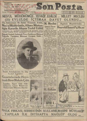 Son Posta Gazetesi 15 Eylül 1930 kapağı