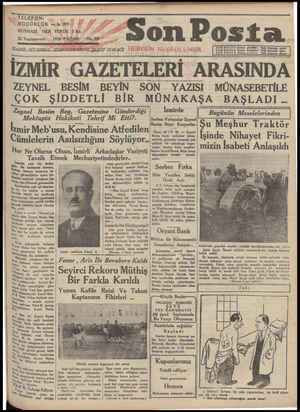 Son Posta Gazetesi 26 Ekim 1930 kapağı