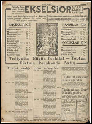  8 Sayfa Galatada Kara- köyde  Börekçi fırını ittisalinde Büyük mahallebicinin üstünde SON POSTA EKSELSİO sBUYUK ELBİSE...