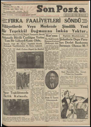 Son Posta Gazetesi 23 Kasım 1930 kapağı