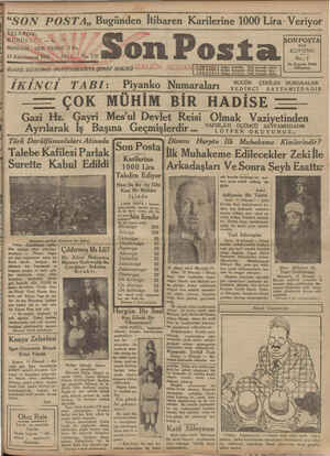 Son Posta Gazetesi January 13, 1931 kapağı