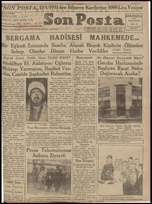 Son Posta Gazetesi January 16, 1931 kapağı