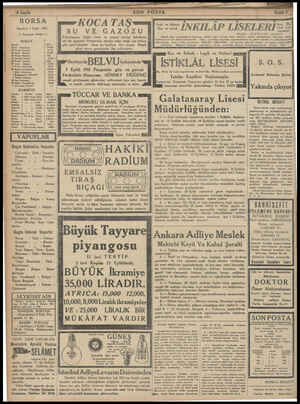  8 Sayfa BORSA İstanbul 1 Eylül 1931 — Kapanan fiatlar — NUKUT fsteritn Dolar Amerikan 0 Frank Frans 20 Drahmi Yunan 20 Frank