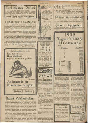  1932 . / . Yeni Muhtıra Defteri T6 çeşit olarak inlişar etmiştir. 22 senedenberi muntazaman neşretmekte olduğumuz. Yeni Muh-