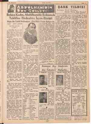      Ka A e Ae SON POSTA Sayfa 9 Behice Kadın, Abdülhamitle Eşi amek iL Birdenbire a Etmişti mA ZİYA ŞAKİR Her hakkı mahfuzdur