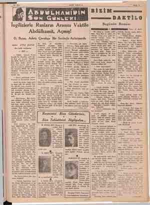    LİL. ON GENLERİ.... İnsülin Rusların Arasını Vaktile © SON: POSTA Abdülhamit, Açmış! O, Bunu, Adeta Çocukça Bir Sevinçle