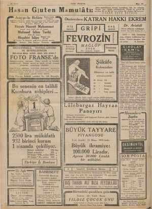  ** -. —— eee 12 Savfa SON POSTA — Mart 20 | Ha TÜÖRERREEN ——— Şeker hastalıklarına, Avrupa mamulâtına faik bir nefasette ' aa