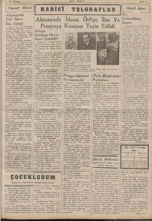    22 Temmuz Almanyada Örfi İdare İlân Edildi Berlin, 21 —  Reisicümhur Hindenburg, Berlinde ve Brand- burgta “ istisnai hal