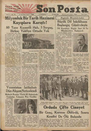    GALKIN GÖZÜ | HALKIN KULAĞI HALKIM-DİLİ Son Posta Vamı işleri telefonsi İstanbul — 20203 - PAZARTESİ 26 Eylâl 1933 Fiati 8