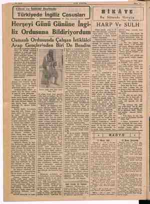  10  Sayfe SON POSTA Cihan ve İstiklâl Harbinde Türkiyede İngiliz Casusları ir Arap casusunun me Herşeyi Günü Gününe İngi- liz