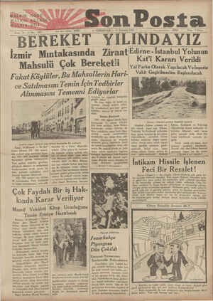    HALKIN ÖÖZÜ HALETRNİKULAĞI BAVKIN>D İLT Yazı işleri telefonat 20203 Son Posta — CUMARTESİ — 15 Temmuz 1933 İd.ıı-ri'lırî