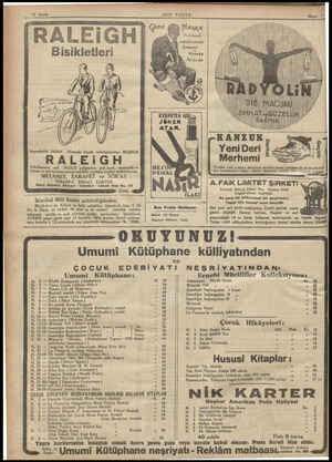  12 Sayfa RALEİĞH Bisikletleri Beynelmilel bisiklet — âleminde büyük inkılâpyaratan MEŞHUR RALEiİiGH Fabrihasının, safi...