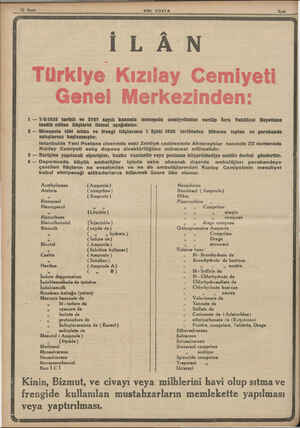    n 12 Sayfa SON POSTA Eylal İLÂN Türkiye Kızılay Cemiyeti Genel Merkezinden: | L1 — 7/61935 tarihli ve 2767 sayılı kanunla