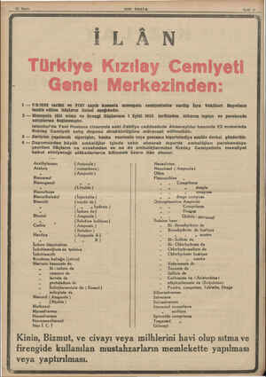  NNT TT TP AT TF T AF A0 A 12 Sayfa SON POSTA Eylâl 3 İLÂ N Türkiye Kızılay Cemiyeti : Genel Merkezinden: 1 — 7/6/1935 tarihli