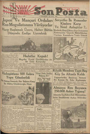     e— Son Posta. len telc(onu 20203 - CUMA.RTBİ —8 ŞUBAI 1936 Japo e Mançuri Orduları Rus Mogolistanına Yürüyorlar Harp...