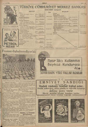    KIZILAY , Sayfa 15 î TÜRKİYE CÜMHURİYET MERKEZ BANKASI ' 29/2/1936 vaziyeti ş: | AKTiF ; - PASiF Lira ğ aat Söntüresi zi0