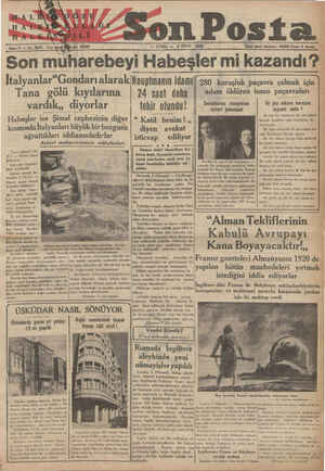    di CUMA -— 3 NİSAN 1936 Son muharebeyı Habeşler mi kazandı? İtalyanlar“Gondarı alarak Hauptmanın idamı|( 280 kuruşluk...