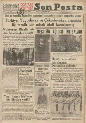  SALI 3 — İKİNCİTEŞRİN 1936 İdare işleri telefonu : 20203 Fiat 5 Kuruş Türk ve Yugosiği Başvekilleri arasındaki konuşmaların