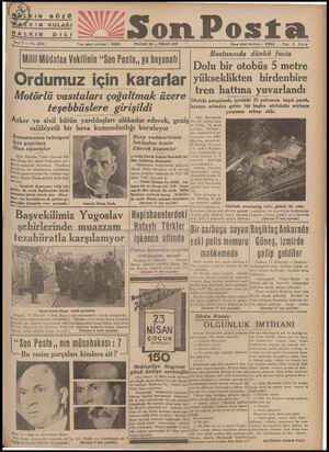    PAZAR 18 — NİSAN 1937 —- * Milli Müdafaa Vekilinin “Son Pusta,, ya beyanatı Ordumuz z için kararlar v Motörlü vasıtaları