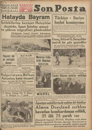    v s )on Post Lla ."" LN desa ) c uu işleri telefonu : 20203 PAZARTESİ 31 — MAYIS 1937 Hatayda Bayram | Türkiye - Suriye...