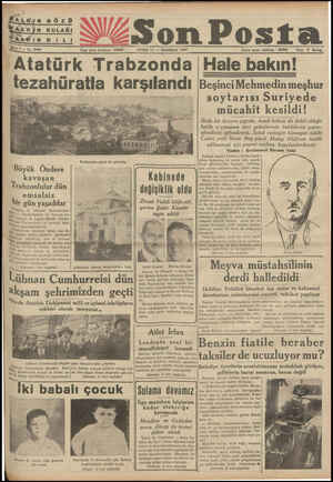  Büyük Öndere kavuşan rabzonlular dün emsalsiz ir gün yaşadılar Trabzon, h) (Hususi Muhabirimiz- — Günlerdenberi bir bayram-