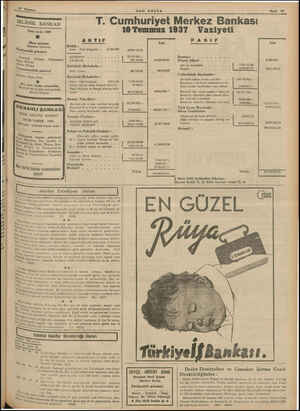  T. Cumhuriyet Merkez Bankası 10 Temmuz 1937 Vaziyeti SELÂNİK BANKASI TLÂNİK BanKASI AKTIF Atın : Safi kilogram BANKNOT...