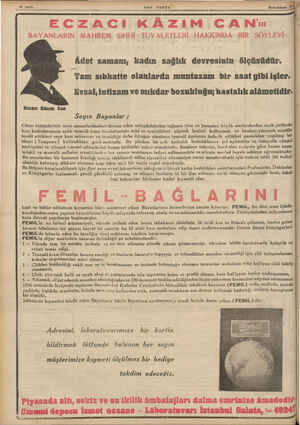    & SON POS Birincikânuın —S e A AM —a ECZACI KÂZIM CAN'ın BAYANLARIN MAHREM SiHHİ TUVALETLERİ HAKKINDA BİR SÖYLEVİ: Âdet...