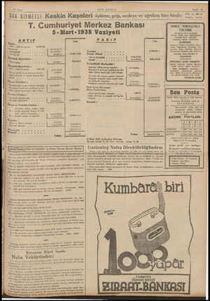  AĞ üwü ARRARRA « ee v Bulile eksilttme 10 Mart GOK KIYMETLİ Keskin Kaşeleri SÖON POSTA Cumhuriyet Merkez Bankası 5-Mart-1938