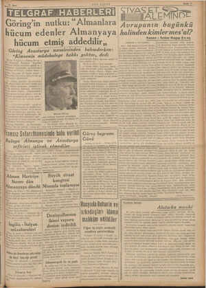    y A TF M 3 d SON POSTA G - Göring Avustu öring'in nutku: “Almanlara |hücum edenler Almanyaya hücum etmiş addedilir;,,...