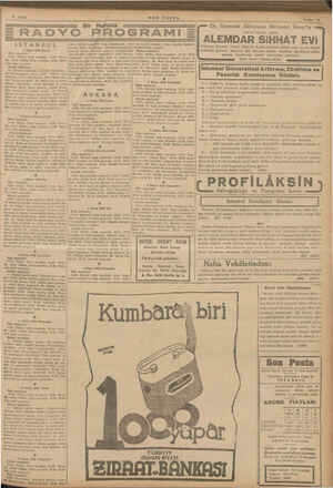     ——7 Bir Hıftılıi( SON POSTA Z RADYO PROGRAMI £ İSTANBUL 3 Nisan 1938 Parar — ” Öğle neşriyatı: 12.30: Plâkla 'Türk...