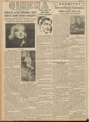  k 8 Sayfa BON POSTA Ağustos 25 HOLİVUTTA 15 GÜN Holivut'un en taze dedikodusu: Olark Gable ile Carole Lombard sevişiyorlar