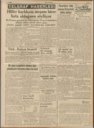  SON POSTA TELGRAF HABERLERİi Hitler harblerin meşum birer hata olduğunu söylüyor Bir Fransız gazetesi ise Almanyanın Fransız