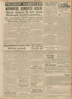    NÜRNBERG KONGRESİ AÇILDI “Büyük Almanya ilk defa olarak Nürnbergde kendisini gösteriyor,, Hitler Avusturyadan, iktısadi...