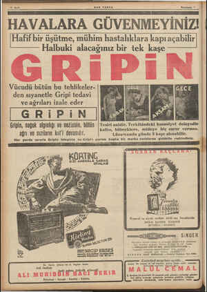    12 Sayfa BON POBTA İkinciteşrin ? ——— eee A —e HAVALARA GÜVENMEYİNİZ! | Hafif bir üşütme, mühim hastalıklara kapı açabilir