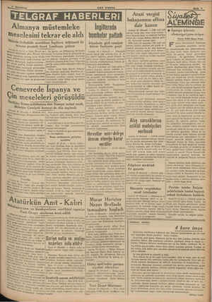    Sayfa 3 LK Nİ) Almanya müstemleke meselesini tekrar ele aldı | bombalar patladı Hitlerin fevkalâde murahhası İngiltere...