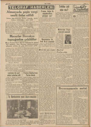    25 Mart SON POSTA Sayfa 5 Almanyada peşin vergi usulü ihdas edildi Doktor Şaht İsviçreden Berline çağırıldı, devlet bankası