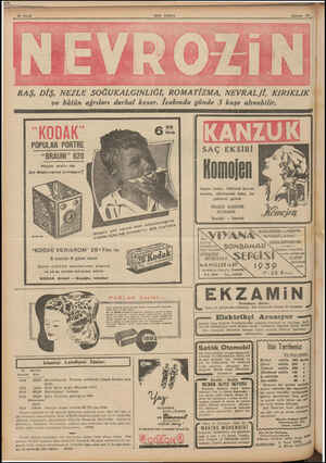  16 Sayfa POSTA e a a BAŞ, DİŞ, NEZLE SOĞUKALGINLIĞI, ROMATİZMA, NEVRALJİ, KIRIKLIK | ve bütün ağrıları derhal keser. İcabında