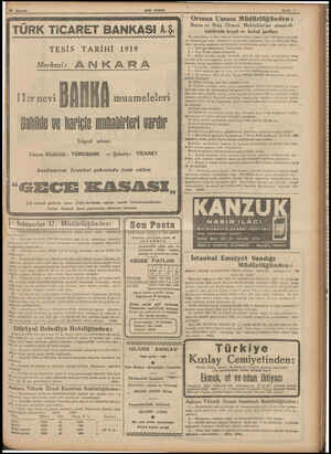  TÜRK TiCARET BANKASI |.Ş. TESİS Merkezi: TARİHİ 1919 ANKARA İler nevi ANKA muameleleri Dahilde ve hariçte muhabirleri vardır