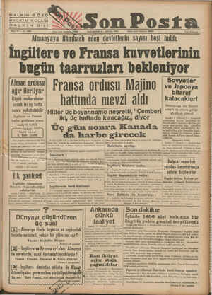    HALKIN GÖZÜ HALKIN KULAĞI HALKİN DİLİ a işleri te PAZARTESİ 4 — EYLÜL 1939 İdare işleri telefon: Almanyaya ilânıharh eden