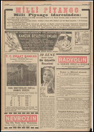  SON POSTA Birinciteşrin 13 Milli Piyango idaresinden: 1 — Milli Piyango Biletleri 11.10.1939 tarihinden i mahallerde satışa