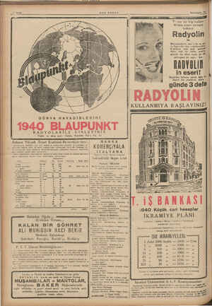    19 Sayfa Mİ m DÜNYA HAVADİSLE 1940 BLAUPUNKT RADYOLARİLE DİNLEYİNİZ. Teşhir ve satış yeri: Galata, Kareköy Pal's No. 1ö...