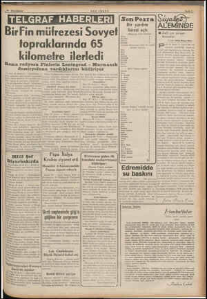  SON POSTA TELGRAF HABERLERİ BirFin müfrezesi Sovyet topraklarında 65 kilometre ilerledi Roma radyosu F'inlerin Leningrad -