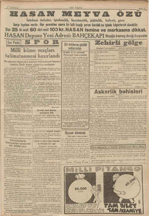  31 İkincikânun SON POSTA » pi Sayfa 11 HASAN MEYUWA ÖZÜ İnkıbazı defeder, iştahsızlık, hazımsızlık, şişkinlik, bulantı, gaze